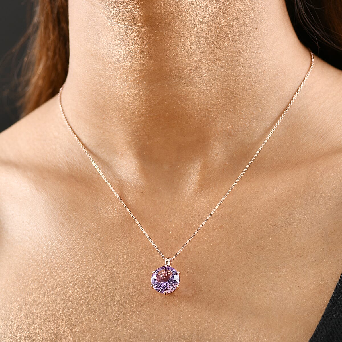 D'Joy Rose De France Amethyst 5.60 ctw Pendant Necklace in 18K Vermeil Rose Gold Over Sterling Silver 20 Inches  image number 2