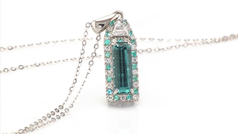 Rhapsody AAAA Monte Belo Indicolite, AAAA Paraiba Tourmaline and E-F VS2 Diamond 2.75 ctw Pendant Necklace in 950 Platinum 20 Inches 5.75 Grams