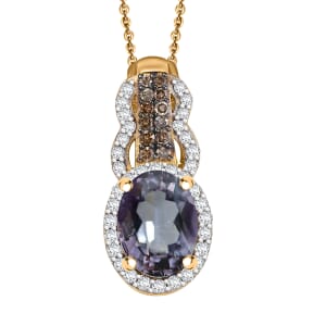 AAA Platinum Spinel, Natural Champagne and White Diamond 1.70 ctw Pendant Necklace in 18K Vermeil Yellow Gold Over Sterling Silver 20 Inches