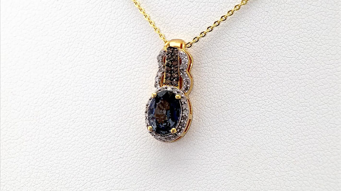 AAA Platinum Spinel, Natural Champagne and White Diamond 1.70 ctw Pendant Necklace in 18K Vermeil Yellow Gold Over Sterling Silver 20 Inches