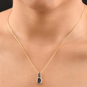 AAA Platinum Spinel, Natural Champagne and White Diamond 1.70 ctw Pendant Necklace in 18K Vermeil Yellow Gold Over Sterling Silver 20 Inches