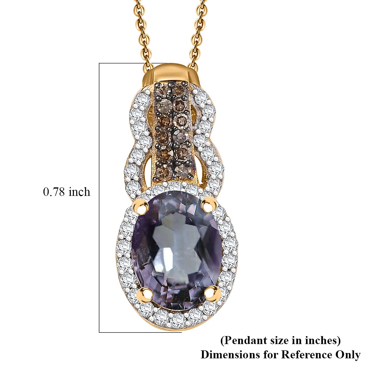 AAA Platinum Spinel, Natural Champagne and White Diamond 1.70 ctw Pendant Necklace in 18K Vermeil Yellow Gold Over Sterling Silver 20 Inches