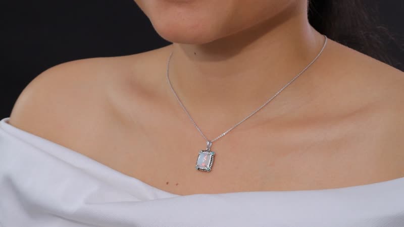 Premium Ethiopian Welo Opal, AAA Paraiba Tourmaline, Natural Champagne and White Diamond 2.30 ctw Pendant Necklace in Rhodium Over Sterling Silver 20 Inches