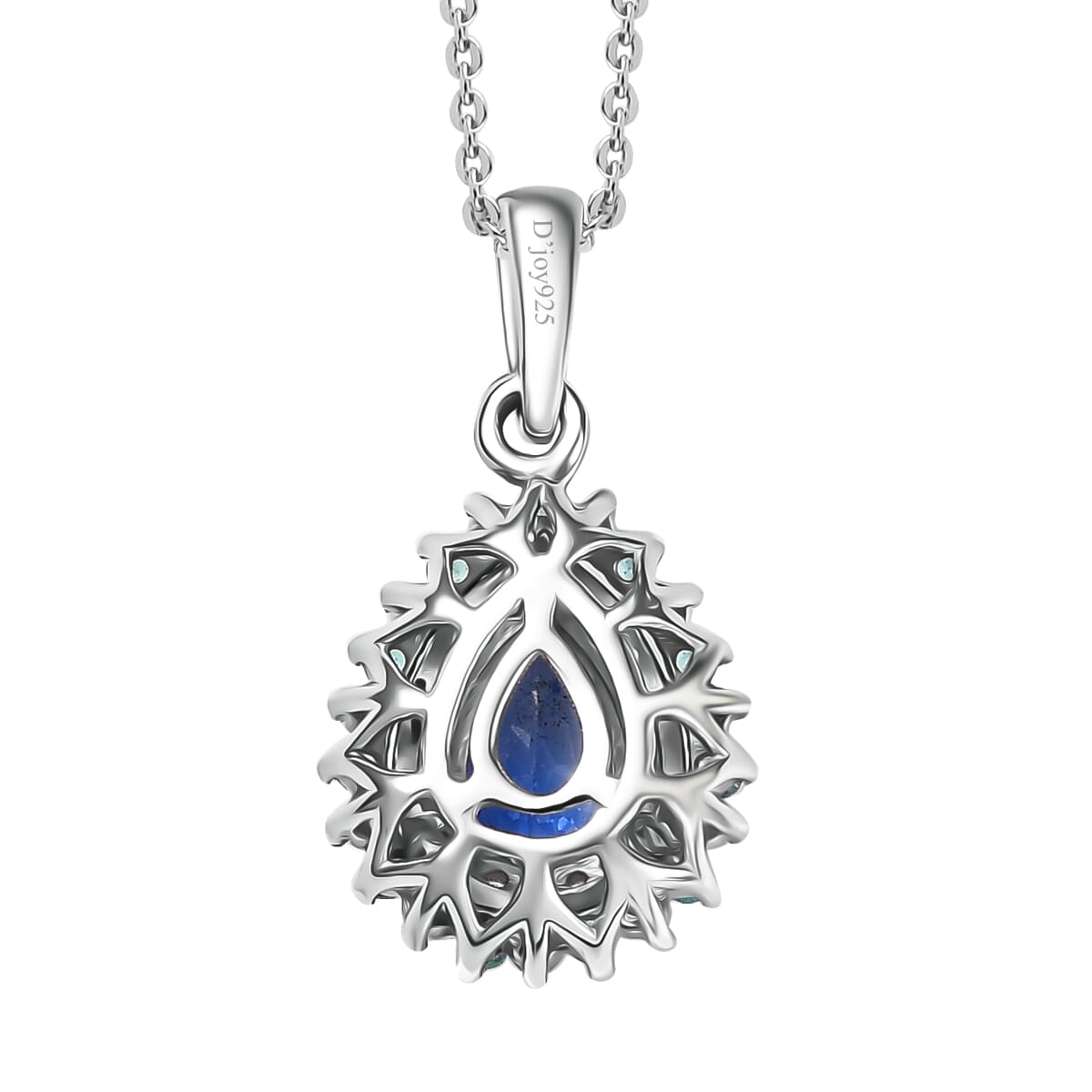 Premium Ceylon Blue Sapphire, AAA Paraiba Tourmaline and Diamond 1.17 ctw Pendant Necklace in Rhodium Over Sterling Silver 20 Inches (Del. In 12-15 Days) image number 4