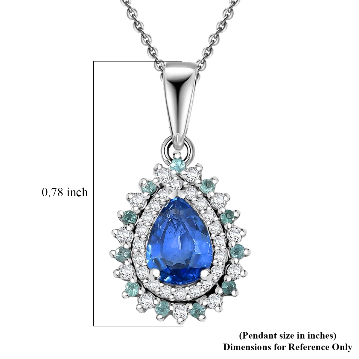 Premium Ceylon Blue Sapphire, AAA Paraiba Tourmaline and Diamond 1.17 ctw Pendant Necklace in Rhodium Over Sterling Silver 20 Inches (Del. In 12-15 Days) image number 5