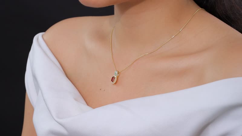 Premium Ouro Fino Rubellite, AAA Paraiba Tourmaline and Diamond 1.08 ctw Halo Pendant Necklace in 18K Vermeil Yellow Gold Over Sterling Silver 20 Inches