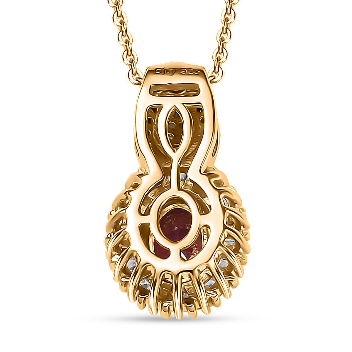 Premium Ouro Fino Rubellite, AAA Paraiba Tourmaline and Diamond 1.08 ctw Halo Pendant Necklace in 18K Vermeil Yellow Gold Over Sterling Silver 20 Inches