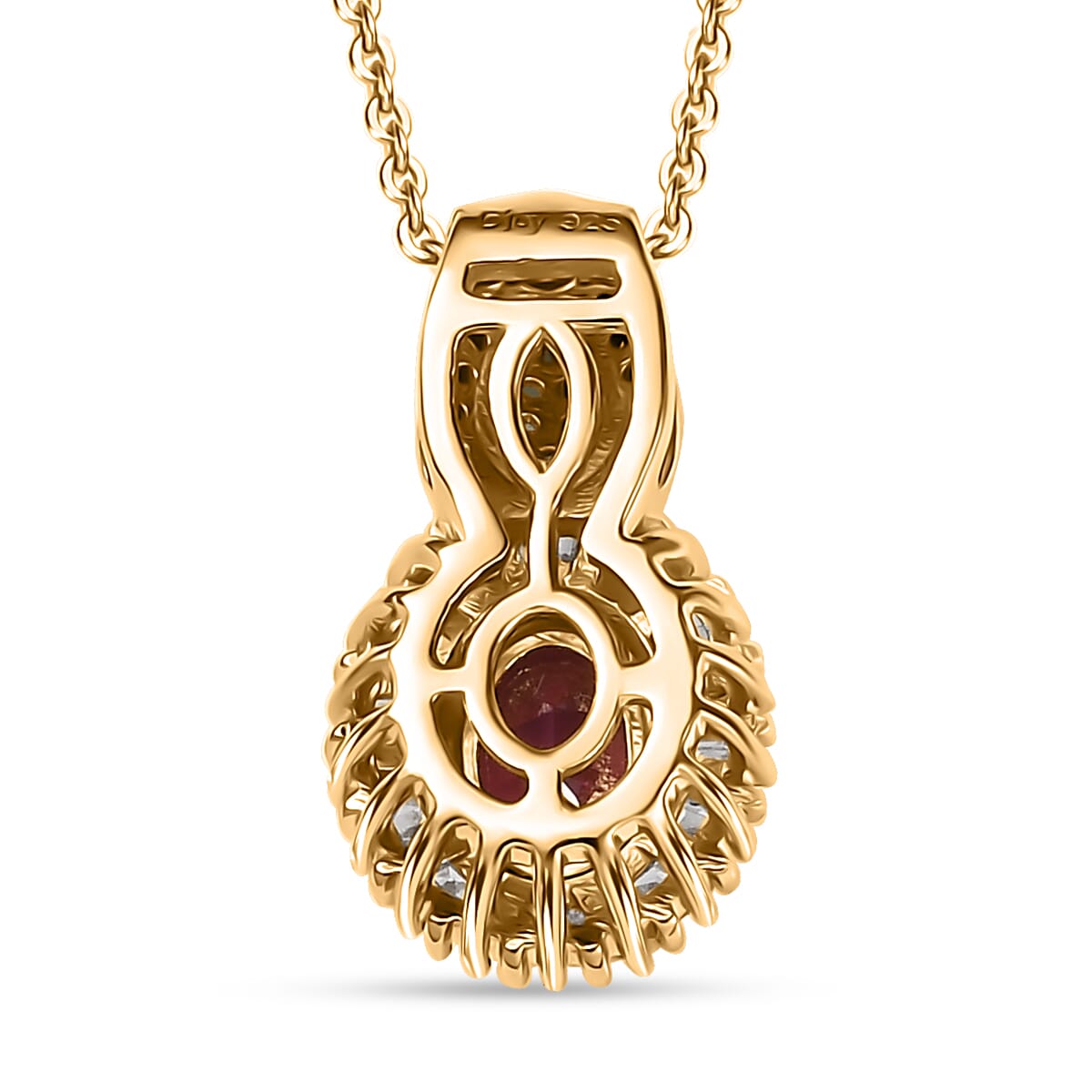 Premium Ouro Fino Rubellite, AAA Paraiba Tourmaline and Diamond 1.08 ctw Halo Pendant Necklace in 18K Vermeil Yellow Gold Over Sterling Silver 20 Inches (Del. In 12-15 Days) image number 4