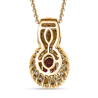 Premium Ouro Fino Rubellite, AAA Paraiba Tourmaline and Diamond 1.08 ctw Halo Pendant Necklace in 18K Vermeil Yellow Gold Over Sterling Silver 20 Inches