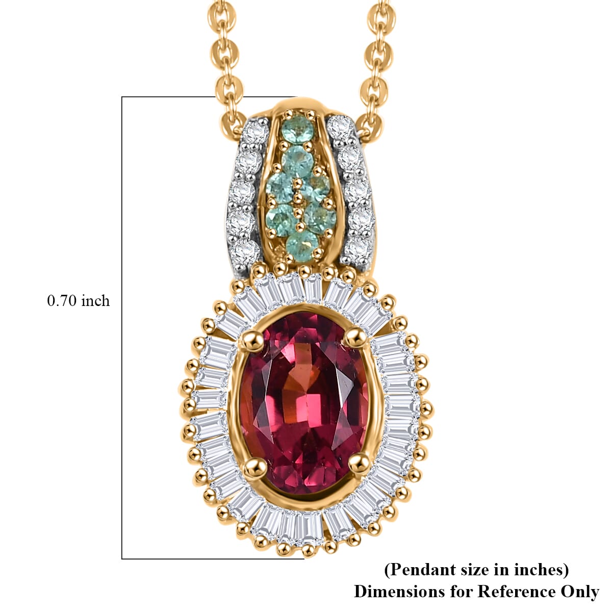 Premium Ouro Fino Rubellite, AAA Paraiba Tourmaline and Diamond 1.08 ctw Halo Pendant Necklace in 18K Vermeil Yellow Gold Over Sterling Silver 20 Inches (Del. In 12-15 Days) image number 6