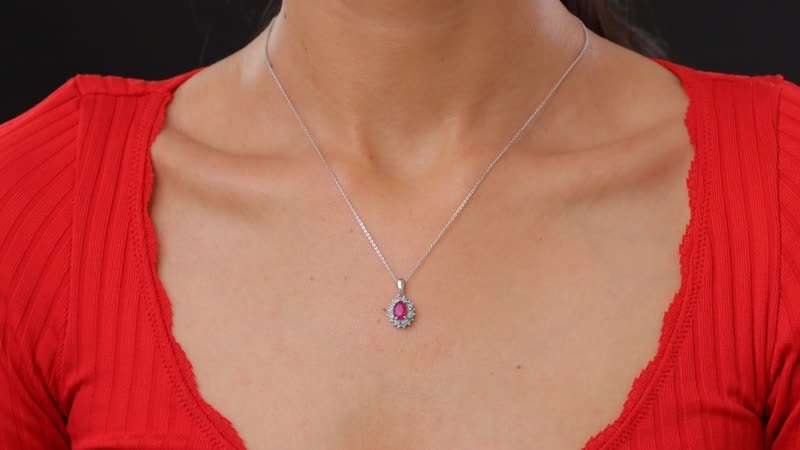 D'Joy Mozambique Ruby, AAA Paraiba Tourmaline and Diamond I3 1.30 ctw Floral Pendant Necklace in Rhodium Over Sterling Silver 20 Inches