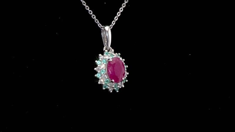D'Joy Mozambique Ruby, AAA Paraiba Tourmaline and Diamond I3 1.30 ctw Floral Pendant Necklace in Rhodium Over Sterling Silver 20 Inches