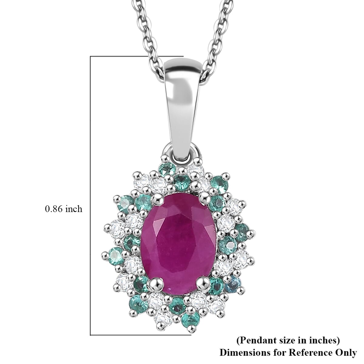 Mozambique Ruby, AAA Paraiba Tourmaline and Diamond I3 1.30 ctw Floral Pendant Necklace in Rhodium Over Sterling Silver 20 Inches image number 5