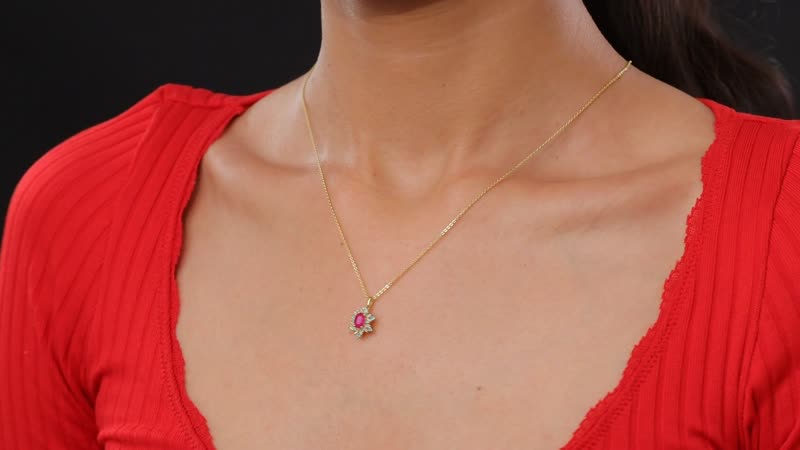 Premium Royal Ruby, AAA Paraiba Tourmaline and I3 Diamond 0.75 ctw Sunburst Pendant Necklace in 18K Vermeil Yellow Gold Over Sterling Silver 20 Inches