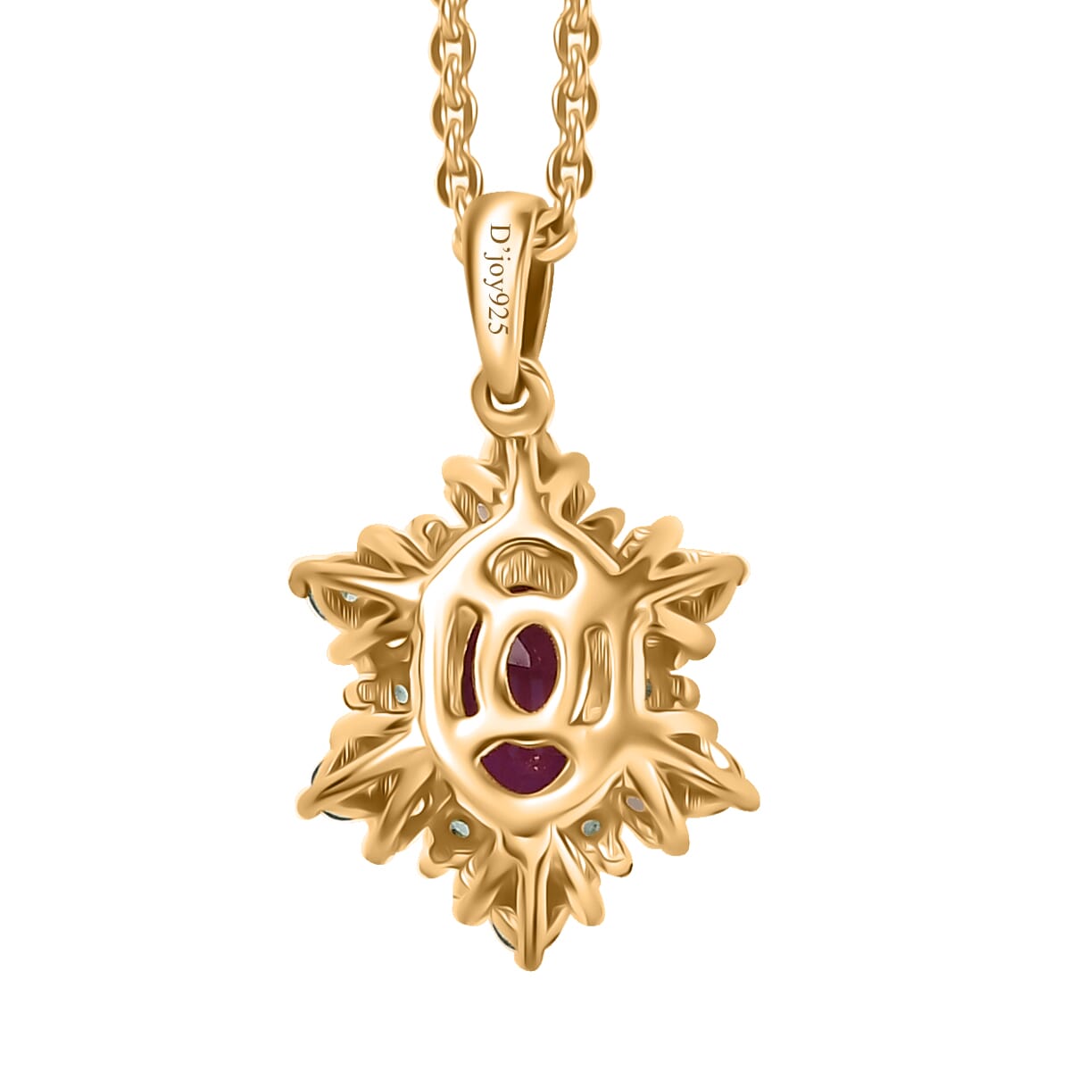 Premium Royal Ruby, AAA Paraiba Tourmaline and I3 Diamond 0.75 ctw Sunburst Pendant Necklace in 18K Vermeil Yellow Gold Over Sterling Silver 20 Inches image number 4