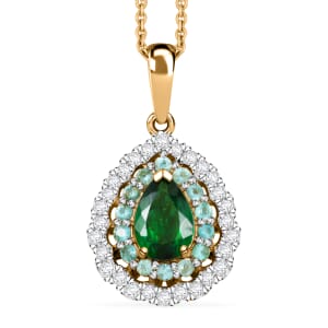 Certified & Appraised Luxoro AAA Tsavorite Garnet, AAAA Paraiba Tourmaline and Diamond E-F I2 1.80 ctw Pendant Necklace in 14K Yellow Gold 20 Inches