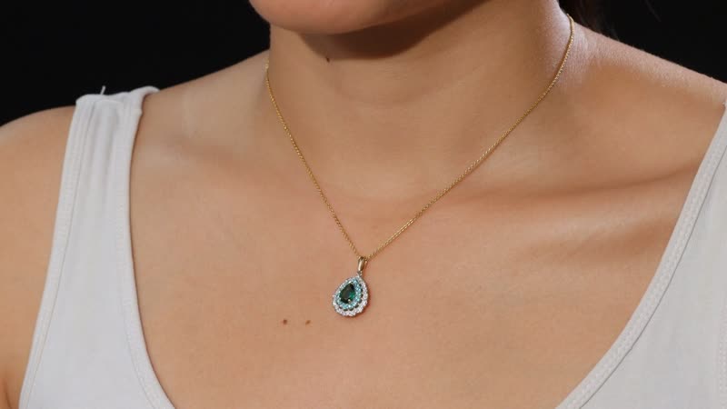 Certified & Appraised Luxoro AAA Tsavorite Garnet, AAAA Paraiba Tourmaline and Diamond E-F I2 1.80 ctw Pendant Necklace in 14K Yellow Gold 20 Inches