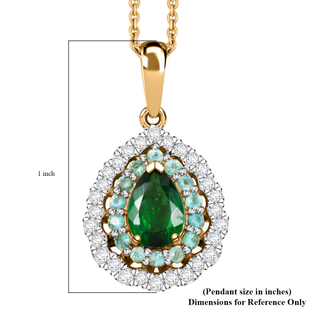 Certified & Appraised Luxoro AAA Tsavorite Garnet, AAAA Paraiba Tourmaline and Diamond E-F I2 1.80 ctw Pendant Necklace in 14K Yellow Gold 20 Inches image number 5