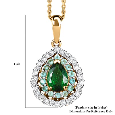 Certified & Appraised Luxoro AAA Tsavorite Garnet, AAAA Paraiba Tourmaline and Diamond E-F I2 1.80 ctw Pendant Necklace in 14K Yellow Gold 20 Inches