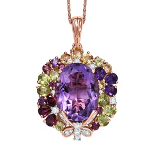 GP Italian Garden Collection Rose De France Amethyst and Multi Gemstone 13.15 ctw Pendant Necklace in 18K Vermeil Rose Gold Over Sterling Silver 20 Inches