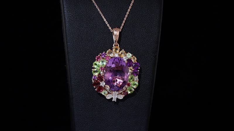 GP Italian Garden Collection Rose De France Amethyst and Multi Gemstone 13.15 ctw Pendant Necklace in 18K Vermeil Rose Gold Over Sterling Silver 20 Inches