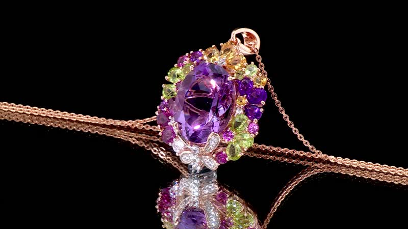 GP Italian Garden Collection Rose De France Amethyst and Multi Gemstone 13.15 ctw Pendant Necklace in 18K Vermeil Rose Gold Over Sterling Silver 20 Inches