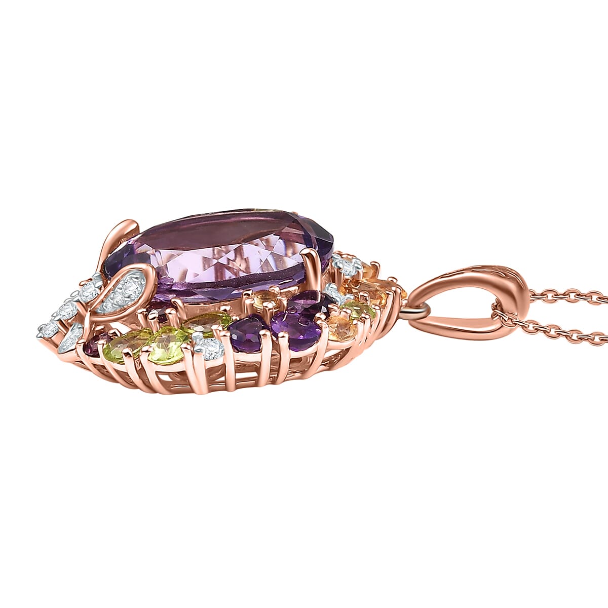 GP Italian Garden Collection Rose De France Amethyst and Multi Gemstone 13.15 ctw Pendant Necklace in 18K Vermeil Rose Gold Over Sterling Silver 20 Inches image number 3