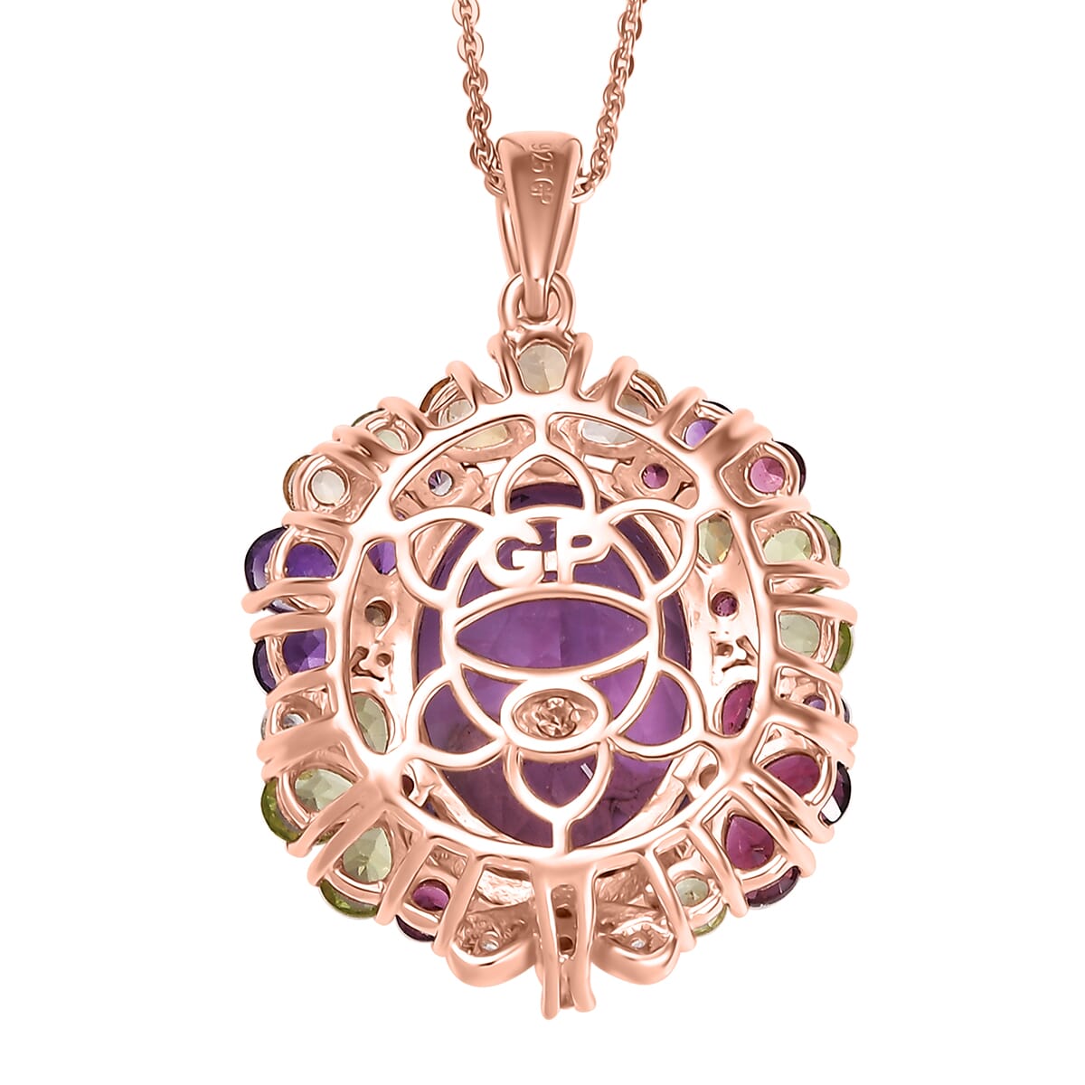 GP Italian Garden Collection Rose De France Amethyst and Multi Gemstone 13.15 ctw Pendant Necklace in 18K Vermeil Rose Gold Over Sterling Silver 20 Inches image number 4