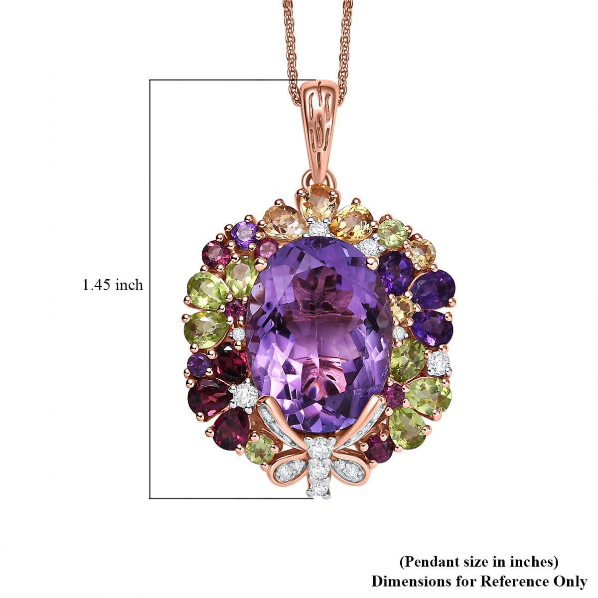 GP Italian Garden Collection Rose De France Amethyst and Multi Gemstone 13.15 ctw Pendant Necklace in 18K Vermeil Rose Gold Over Sterling Silver 20 Inches image number 5