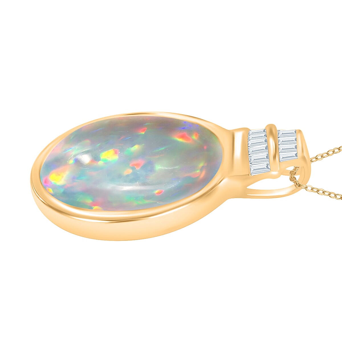 Luxoro Premium Ethiopian Welo Opal and I3 Diamond 5.60 ctw Pendant Necklace in 10K Yellow Gold 18 Inches image number 2
