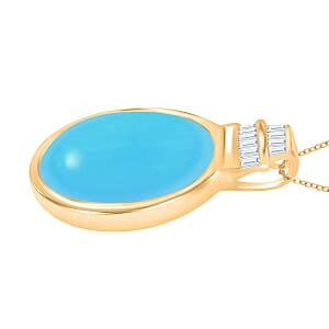 Premium Sleeping Beauty Turquoise and Diamond 6.85 ctw Pendant Necklace 20 Inches in 18K Vermeil Yellow Gold Over Sterling Silver 