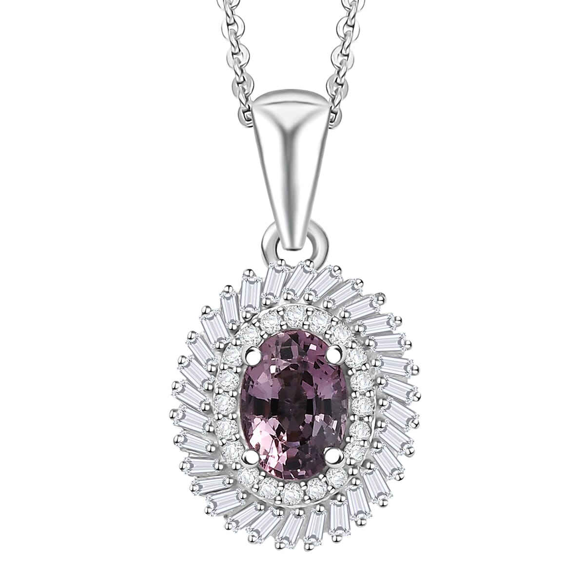 Royal Lavender Spinel and Diamond 1.15 ctw Floral Pendant Necklace in Rhodium Over Sterling Silver 20 Inches image number 0