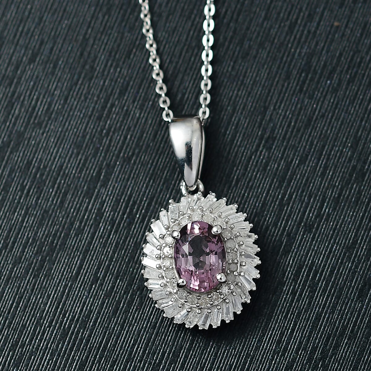 Royal Lavender Spinel and Diamond 1.15 ctw Floral Pendant Necklace in Rhodium Over Sterling Silver 20 Inches image number 1