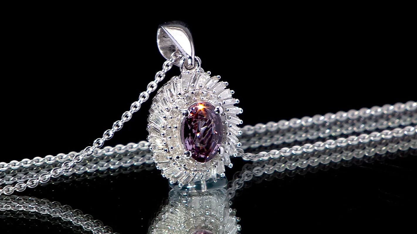 Royal Lavender Spinel and Diamond 1.15 ctw Floral Pendant Necklace in Rhodium Over Sterling Silver 20 Inches