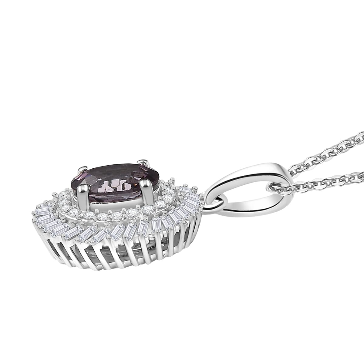 Royal Lavender Spinel and Diamond 1.15 ctw Floral Pendant Necklace in Rhodium Over Sterling Silver 20 Inches image number 3
