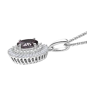 Royal Lavender Spinel and Diamond 1.15 ctw Floral Pendant Necklace in Rhodium Over Sterling Silver 20 Inches