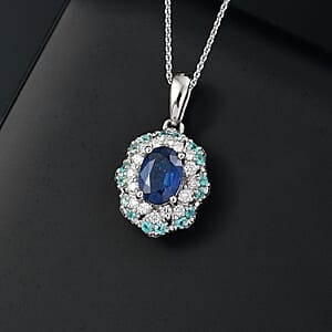 Certified & Appraised Rhapsody 950 Platinum AAAA Ceylon Blue Sapphire, Paraiba Tourmaline and E-F VS Diamond 1.50 ctw Pendant Necklace 20 Inches