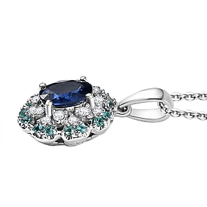 Certified & Appraised Rhapsody 950 Platinum AAAA Ceylon Blue Sapphire, Paraiba Tourmaline and E-F VS Diamond 1.50 ctw Pendant Necklace 20 Inches