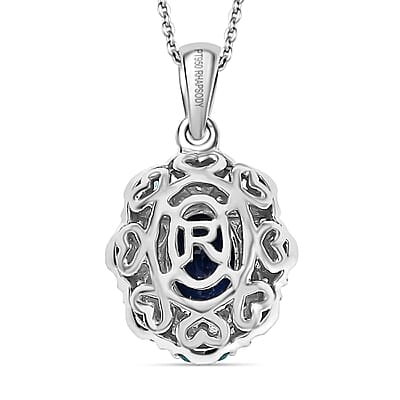 Certified & Appraised Rhapsody 950 Platinum AAAA Ceylon Blue Sapphire, Paraiba Tourmaline and E-F VS Diamond 1.50 ctw Pendant Necklace 20 Inches