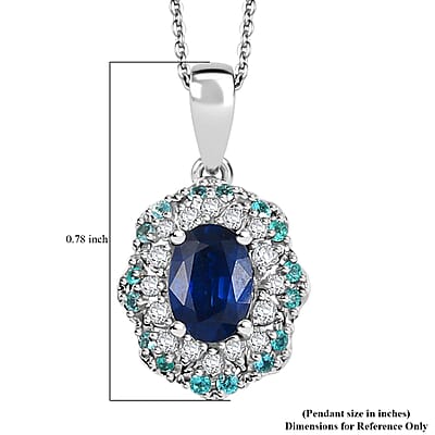 Certified & Appraised Rhapsody 950 Platinum AAAA Ceylon Blue Sapphire, Paraiba Tourmaline and E-F VS Diamond 1.50 ctw Pendant Necklace 20 Inches