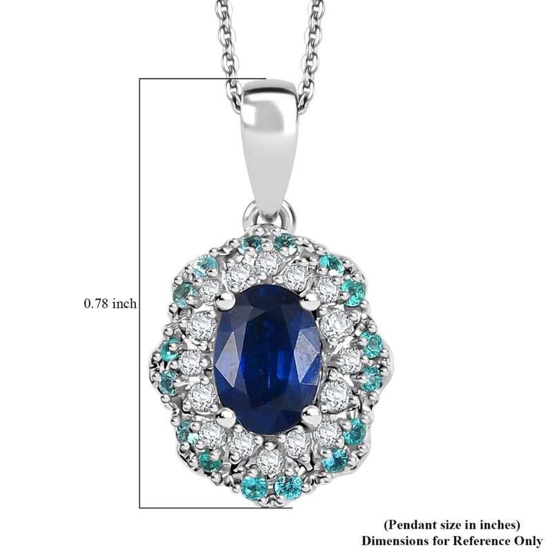 Certified & Appraised Rhapsody 950 Platinum AAAA Ceylon Blue Sapphire, Paraiba Tourmaline and E-F VS Diamond 1.50 ctw Pendant Necklace 20 Inches