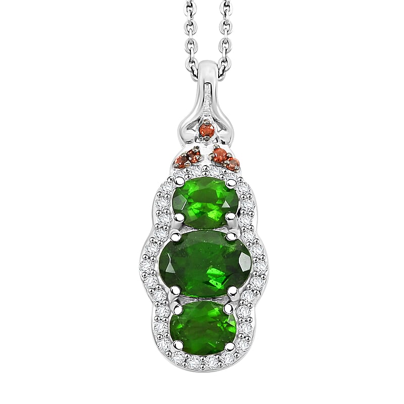 D'Joy Chrome Diopside, Brown and White Zircon 2.40 ctw Pendant Necklace in Rhodium Over Sterling Silver 20 Inches
