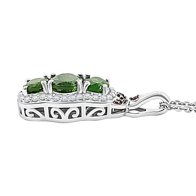 D'Joy Chrome Diopside, Brown and White Zircon 2.40 ctw Pendant Necklace in Rhodium Over Sterling Silver 20 Inches