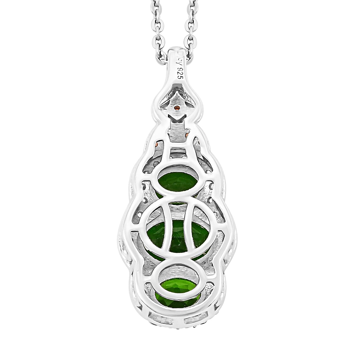 D'Joy Chrome Diopside, Brown and White Zircon 2.40 ctw Pendant Necklace in Rhodium Over Sterling Silver 20 Inches