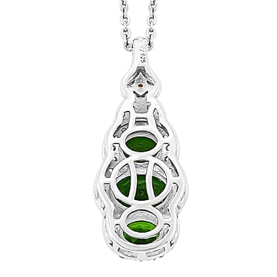 D'Joy Chrome Diopside, Brown and White Zircon 2.40 ctw Pendant Necklace in Rhodium Over Sterling Silver 20 Inches