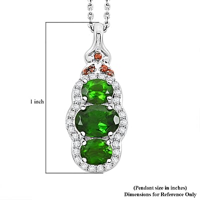 D'Joy Chrome Diopside, Brown and White Zircon 2.40 ctw Pendant Necklace in Rhodium Over Sterling Silver 20 Inches