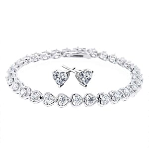 Simulated Diamond 2.00 ctw Earrings and Bracelet (7.50 In) in Silvertone