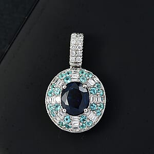 Certified & Appraised Rhapsody AAAA Ceylon Blue Sapphire, AAAA Paraiba Tourmaline and E-F VS Diamond 1.91 ctw Pendant Necklace in 950 Platinum 20 Inches 5.50 Grams