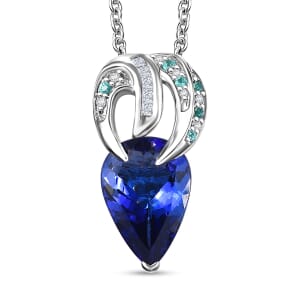 Certified and Appraised Rhapsody AAAA Tanzanite, AAAA Paraiba Tourmaline and E-F VS2 Diamond 3.71 ctw Pendant Necklace in 950 Platinum 20 Inches 7 Grams