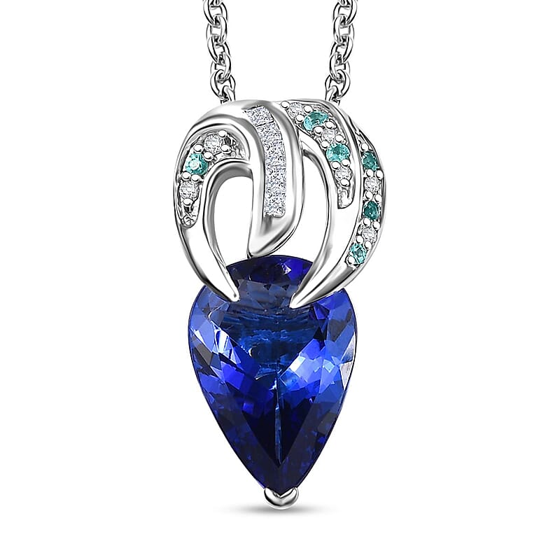 Rhapsody AAAA Tanzanite, AAAA Paraiba Tourmaline and E-F VS2 Diamond 3.71 ctw Dream Weaver Pendant Necklace in 950 Platinum 20 Inches 7 Grams